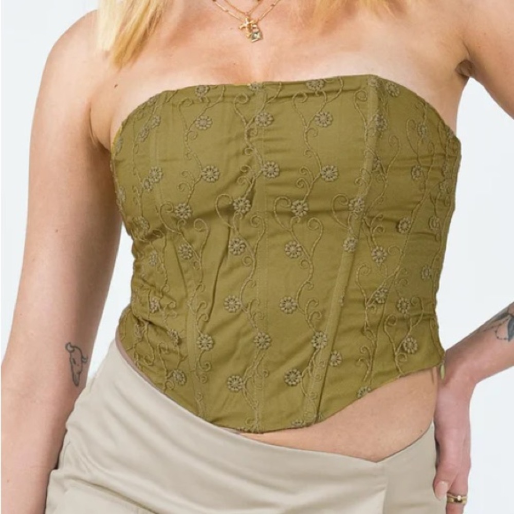 Princess Polly Olive Green Embroidered Crop Top